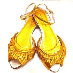 Loeffler Randall Italy Fancy Ankle Strap Shoes 7.5M Luxury Gold Ruffled Leather